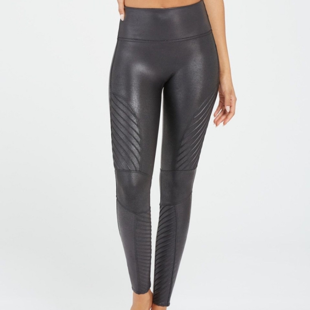 SPANX Black Faux‎ Leather Moto Leggings Size 1X